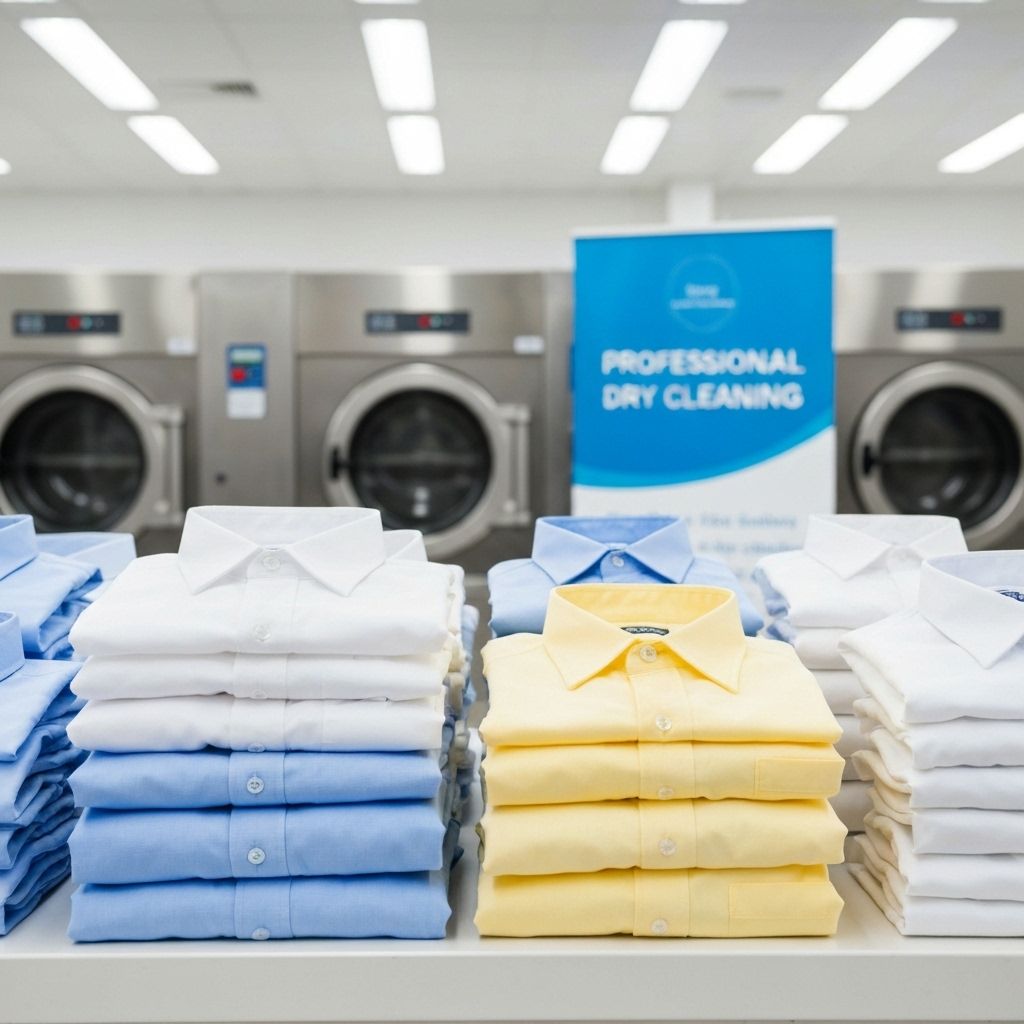 Professionally pressed shirts in a laundry facility